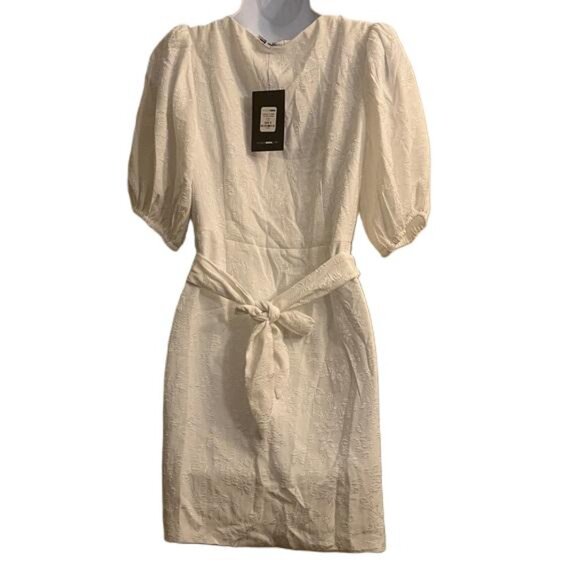 Fashion Nova Surplice To Meet You Mini Dress Cream Puff Sleeve Wrap Size S - Picture 5 of 5